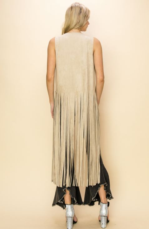 Le Bos Vocal Apparel Cream Women's Long Fringe Vest 20247V-CREAM