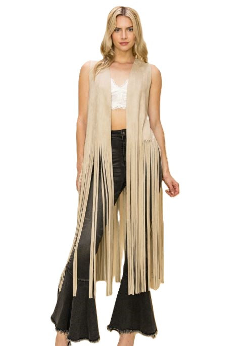 le bos Vocal Apparel Cream Women's Long Fringe Vest 20247V-CREAM