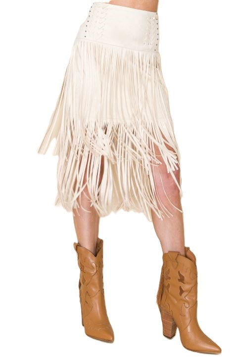 le bos Vocal Apparel Natural Suede Fringe Women's Skirt W3772SK-NATURAL