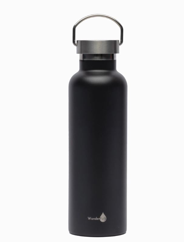 le bos Wanderfull Black with Silver Top 24 Oz. Stainless Steel Insulated Water Bottle BOTTLEBL24