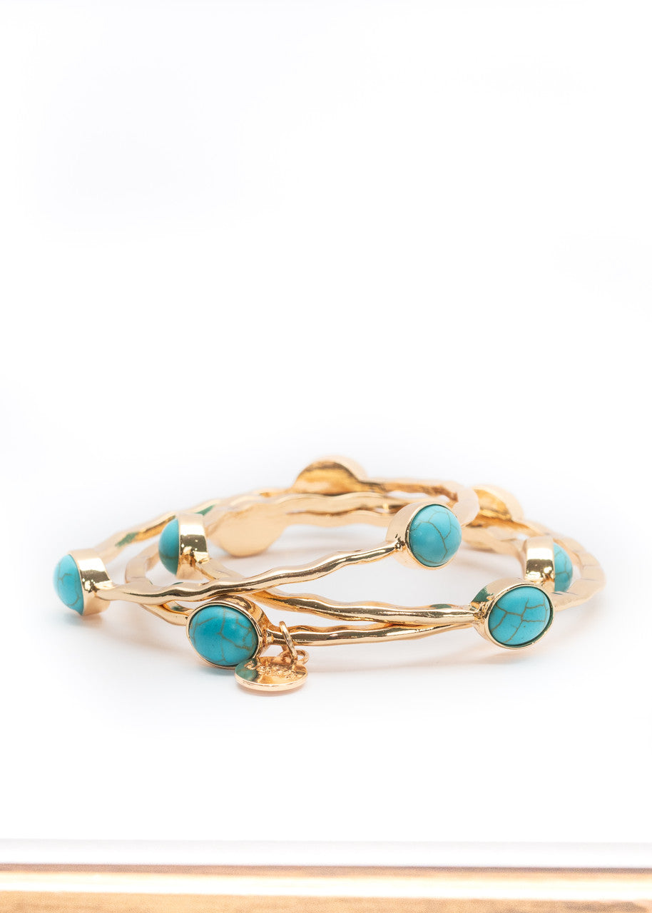 le bos West and Co. Set of 3 Burnished Gold Bangles with Accent Ovals BR251-TURQ
