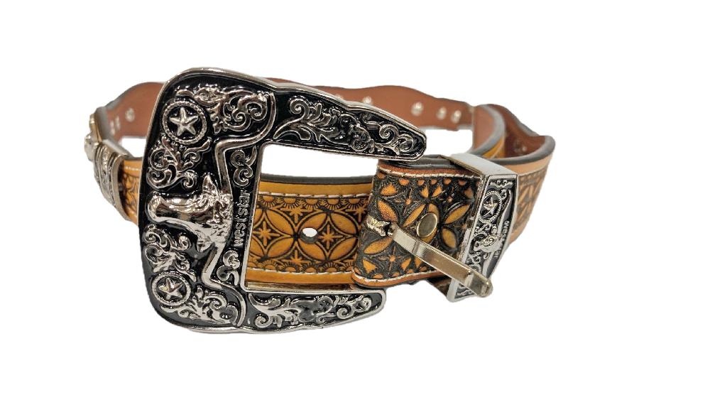 le bos West Star Brown Belt with Longhorn Conchos LONGHORN BR