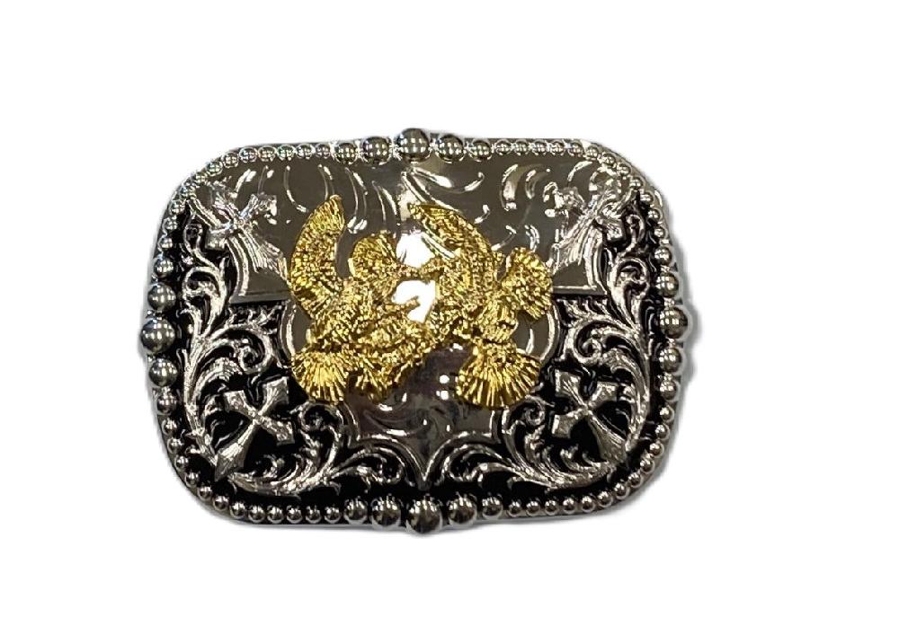 le bos West Star Gold/Silver Color Two 2 Tone Roosters Fighting Buckle 2ROOSTER2TONE2Q