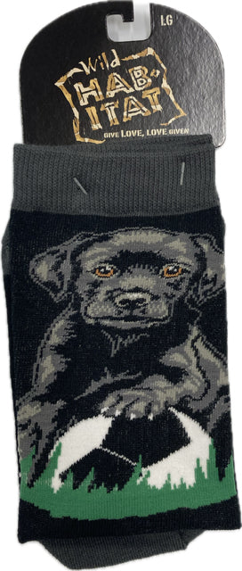 le bos Wild Habitat Black Lab with a Soccer Ball Children's Socks HA12X016