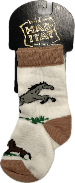 le bos Wild Habitat White/Brown Horse Children's Socks HA02F053