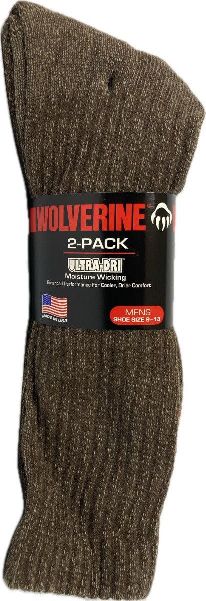 le bos Wolverine Brown Ultra-Dri 2 pk Moisture Wicking Men's Socks 72909-BROWN