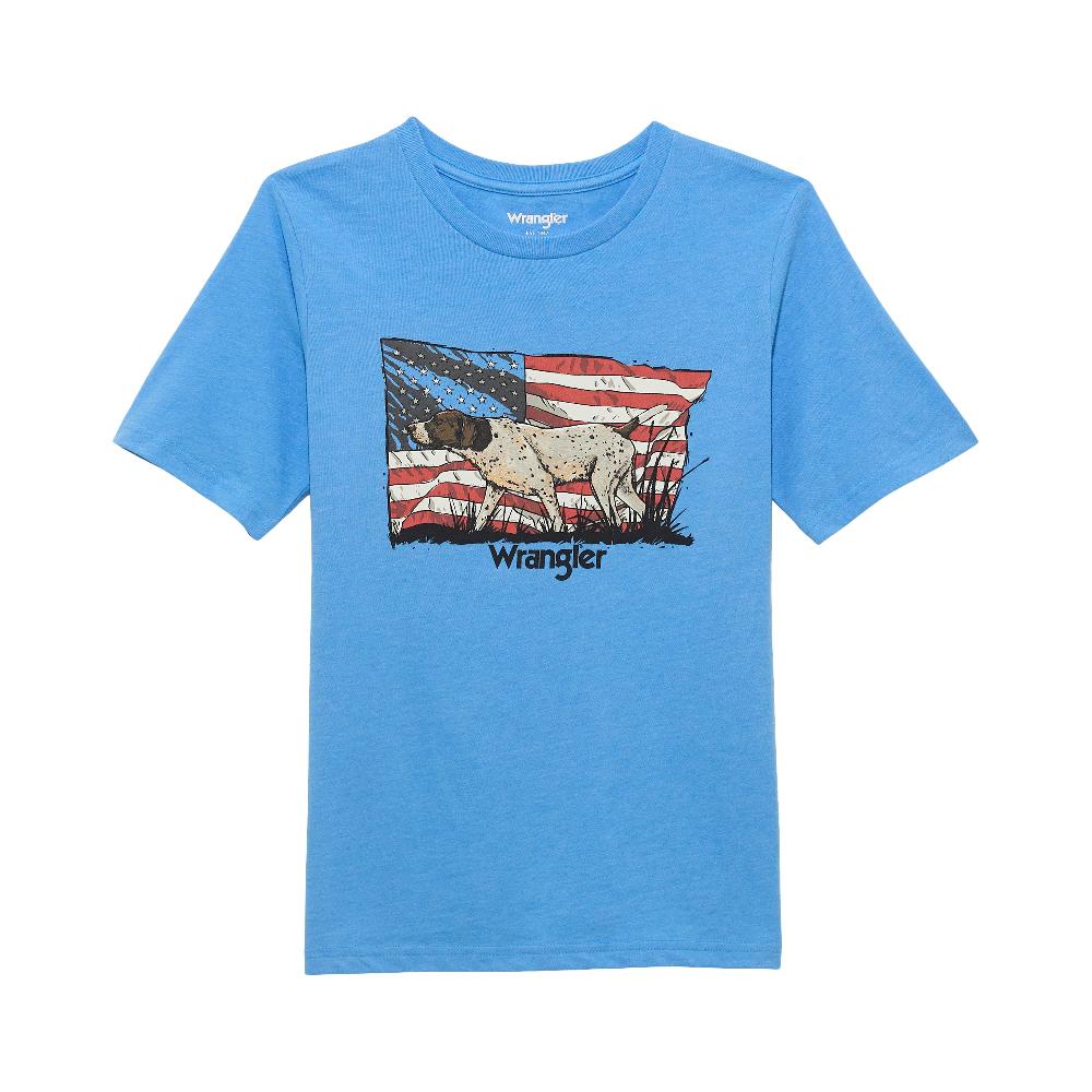 le bos Wrangler Azure Blue Heather Boy's Logo Front Graphic T-Shirt 112361866