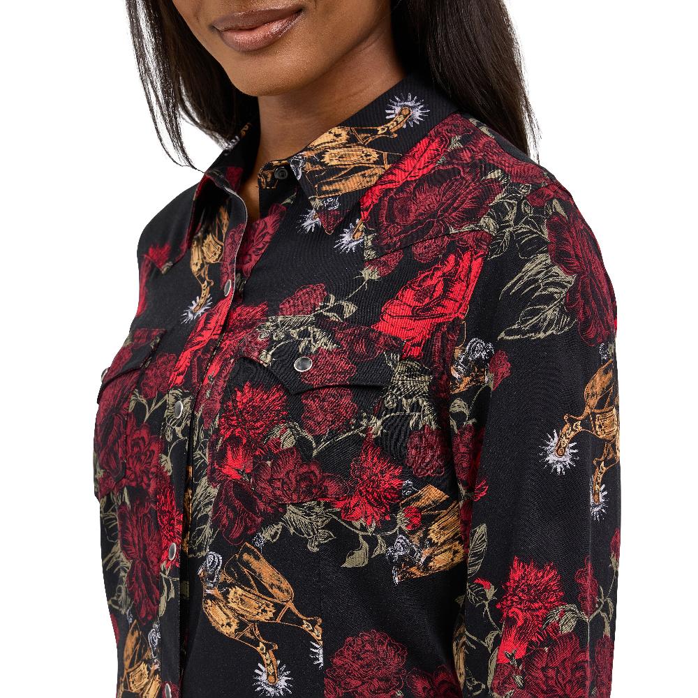 Le Bos Wrangler Black Floral Women's Western Snap Dress 112371691
