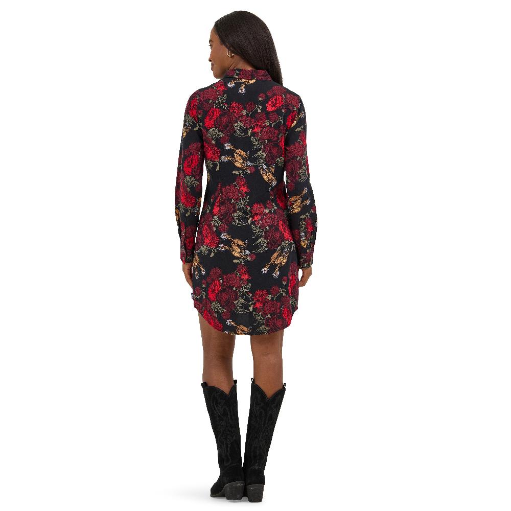 Le Bos Wrangler Black Floral Women's Western Snap Dress 112371691