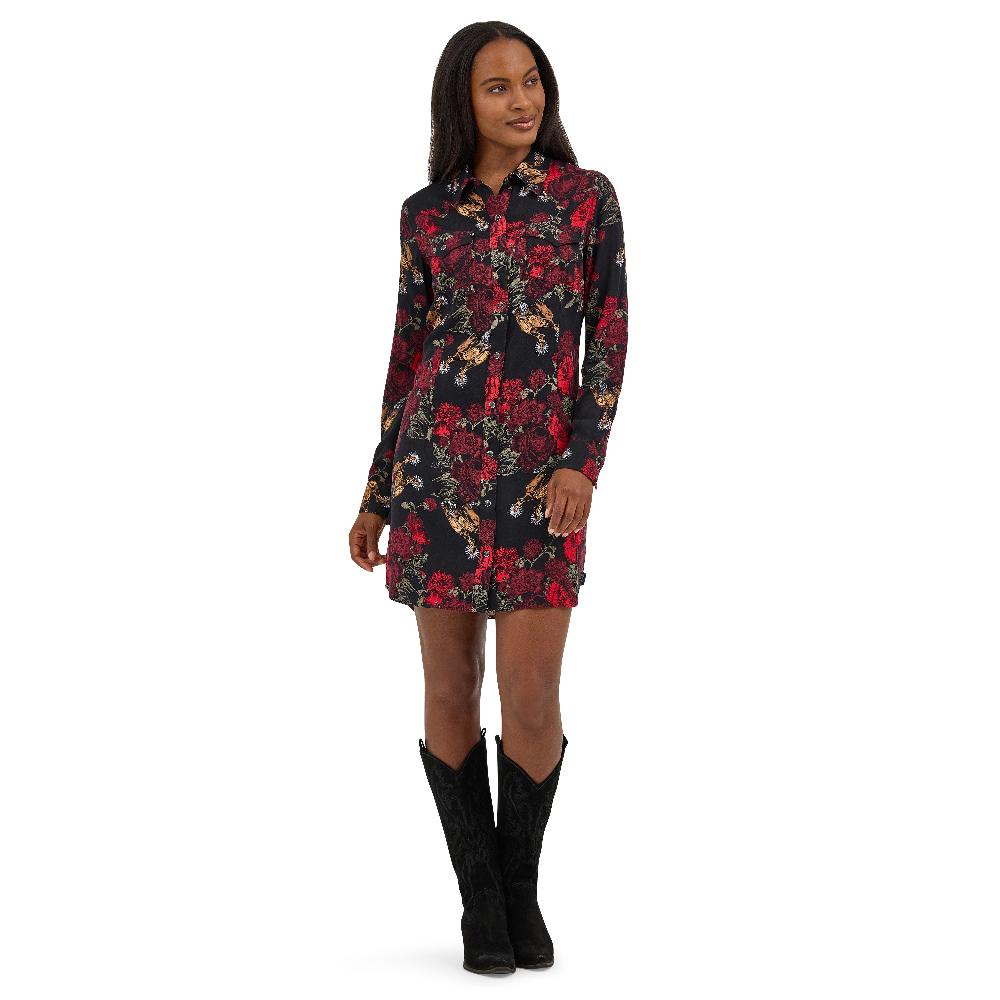 le bos Wrangler Black Floral Women's Western Snap Dress 112371691