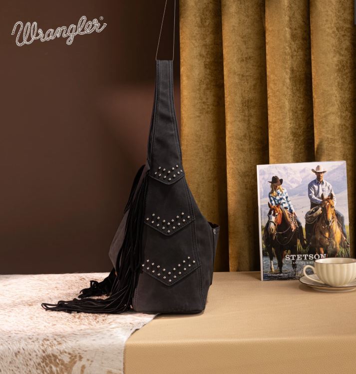 Le Bos Wrangler Black Fringe Studded Hobo Bag WG244-9182BK