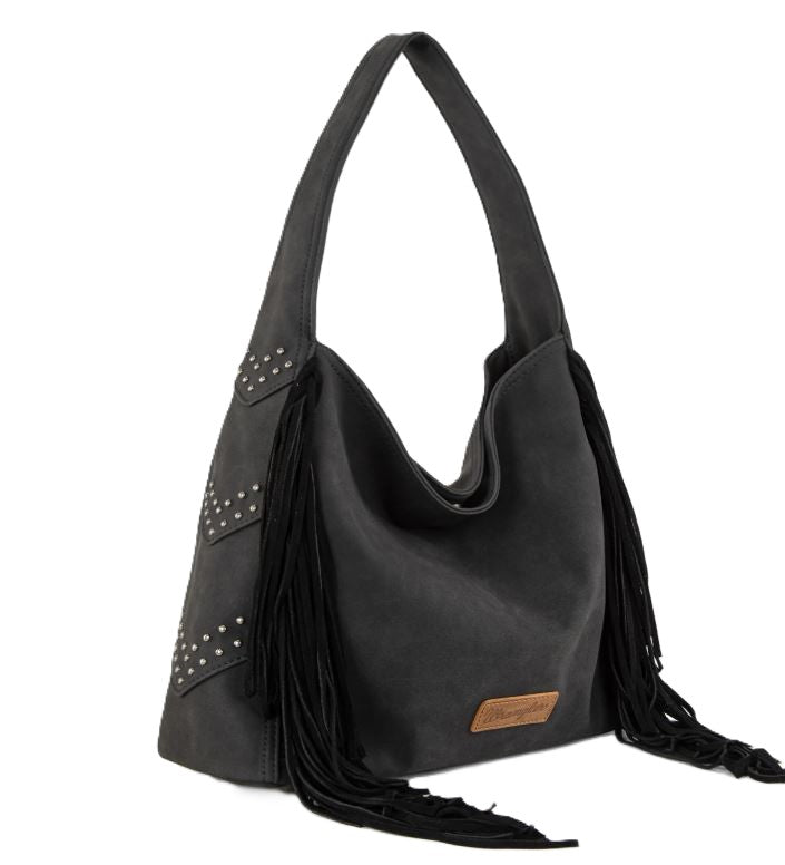 Le Bos Wrangler Black Fringe Studded Hobo Bag WG244-9182BK