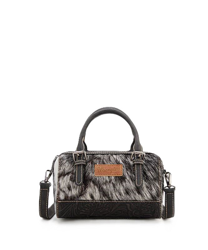 le bos Wrangler Black Genuine Hair-On Cowhide Barrel Bag WG169-2025BK
