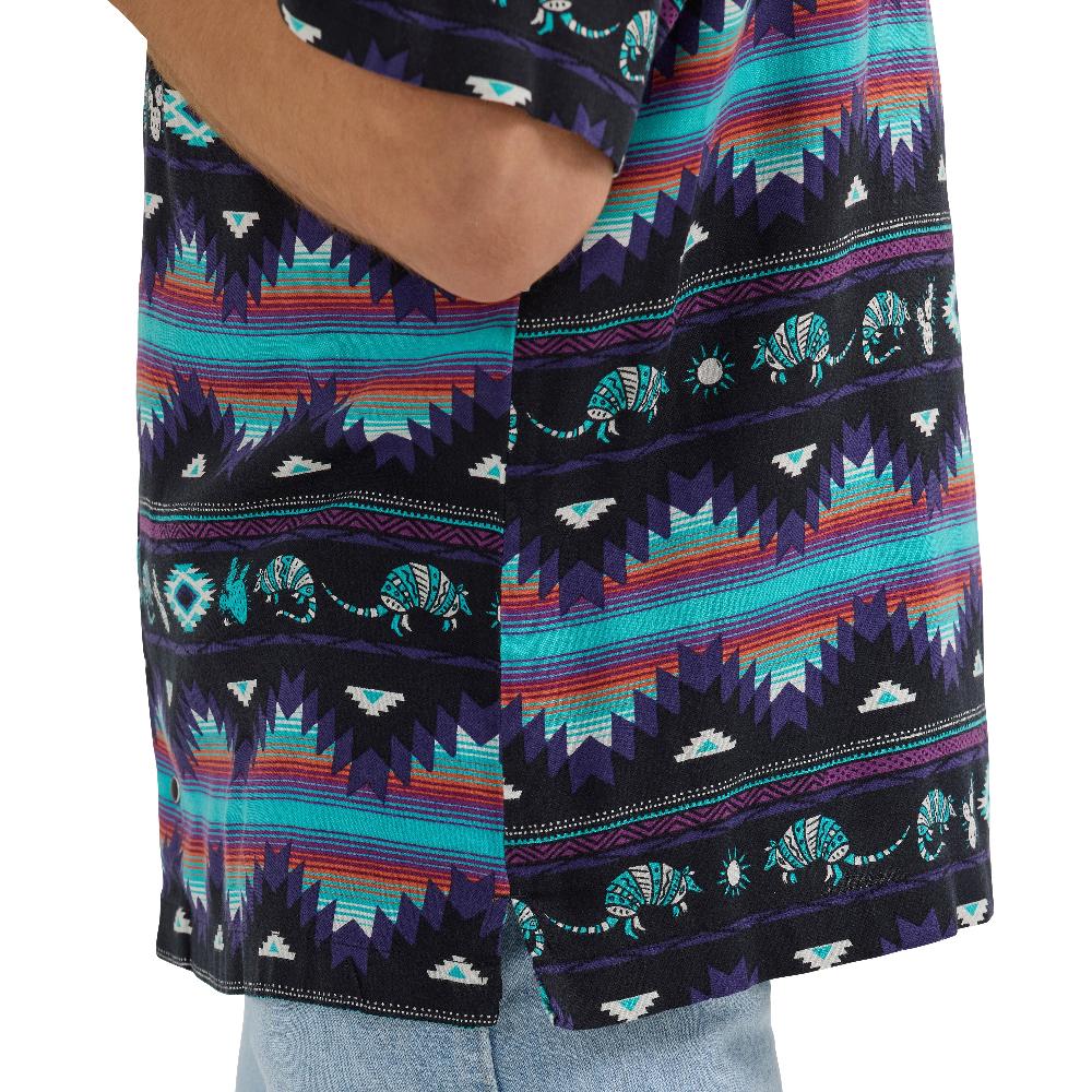 Le Bos Wrangler Black Multi Coconut Cowboy Men's Collared Classic Fit Short Sleeve Shirt 112365609