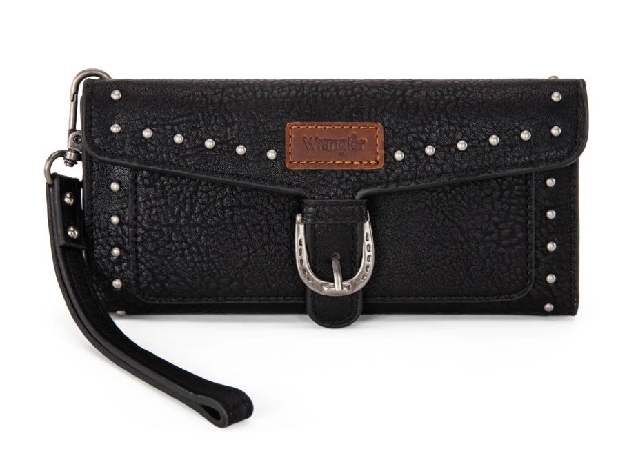 le bos Wrangler Black Western Tri-fold RFID Wallet/Wristlet with Detachable Credit Card Holder WG195-W055BK