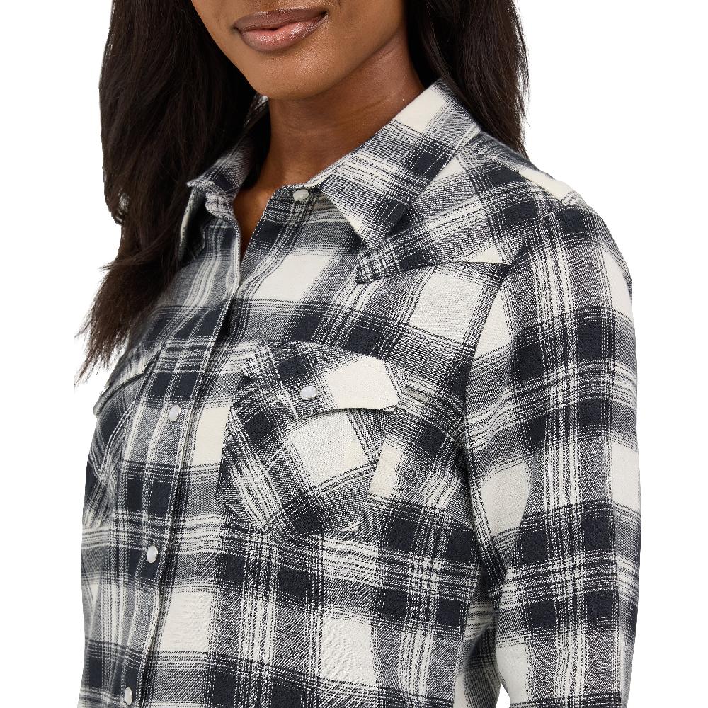 Le Bos Wrangler Black Winter Plaid Women's Collared Longsleeve Snap Flannel Shirt 112371682