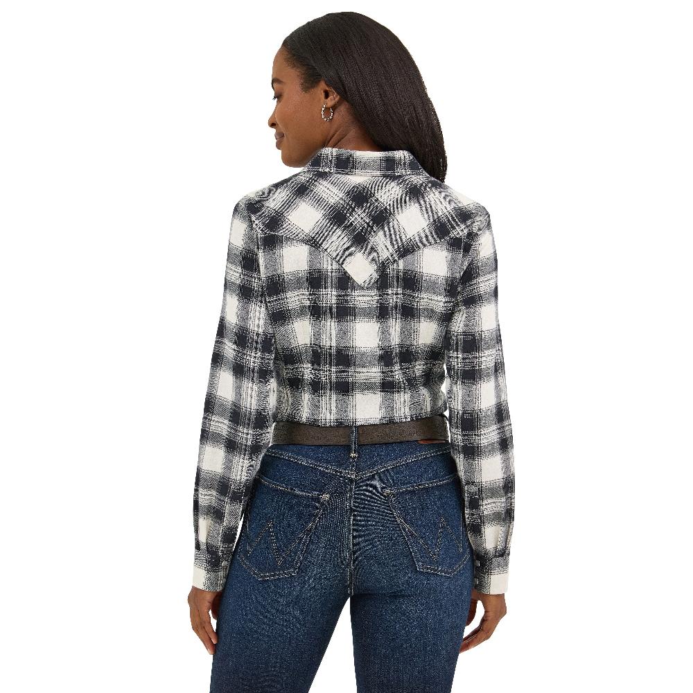 Le Bos Wrangler Black Winter Plaid Women's Collared Longsleeve Snap Flannel Shirt 112371682