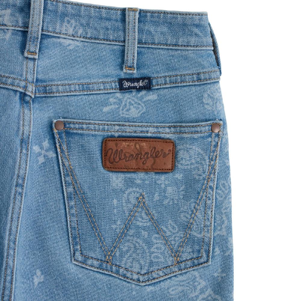 Le Bos Wrangler Blue Retro Bailey Women's High Rise Paisley Printed Flare Jeans 112359362