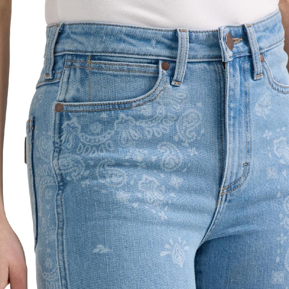 Le Bos Wrangler Blue Retro Bailey Women's High Rise Paisley Printed Flare Jeans 112359362