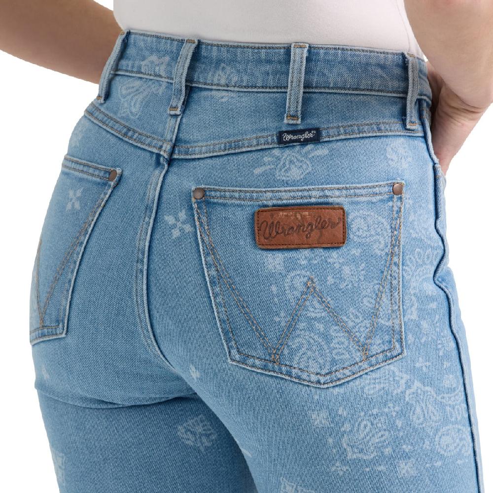 le bos Wrangler Blue Retro Bailey Women's High Rise Paisley Printed Flare Jeans 112359362