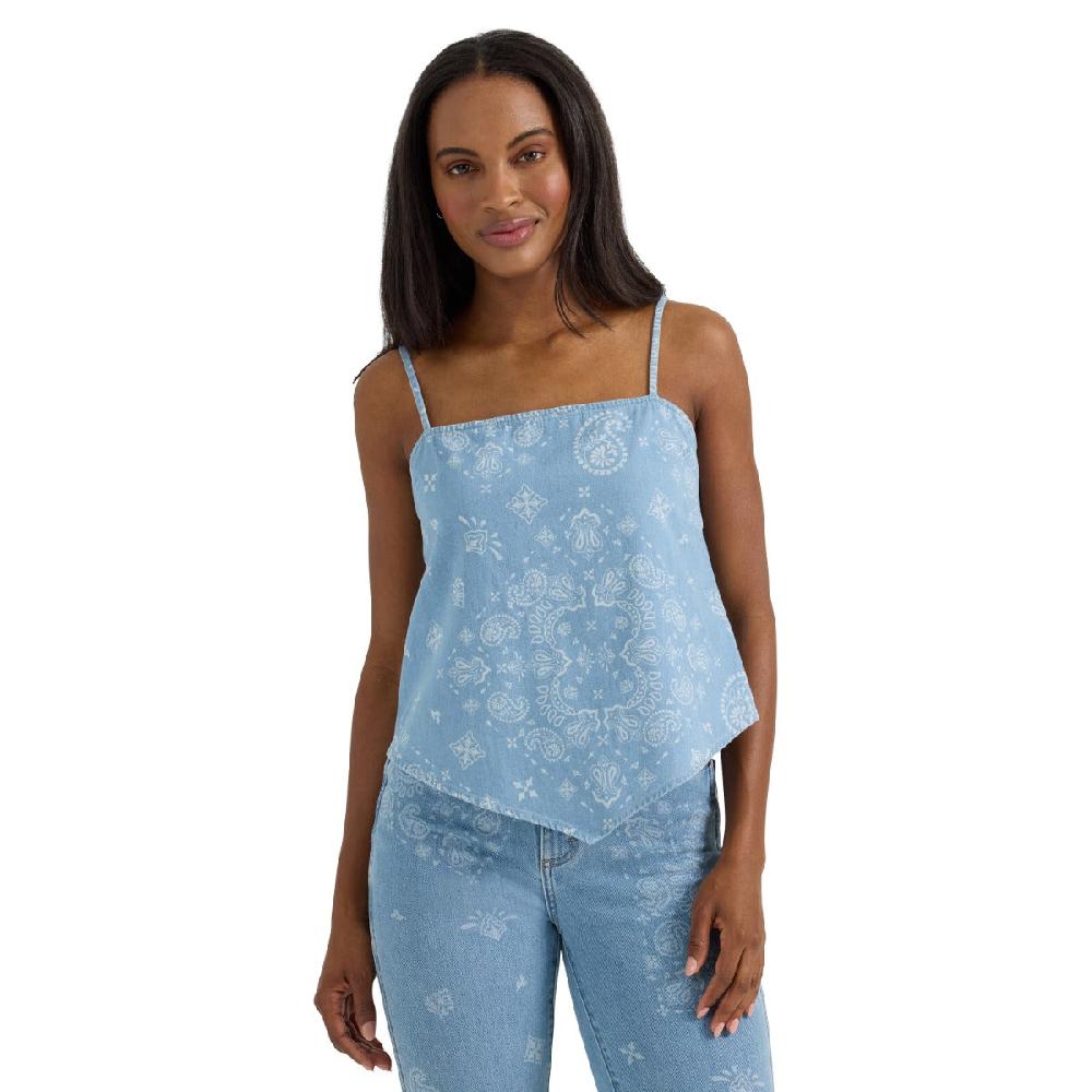 le bos Wrangler Blue Retro Women's Smocked Bandana Top 112360741