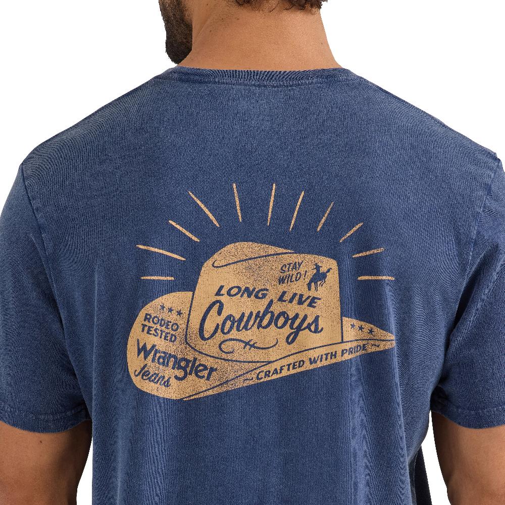 le bos Wrangler Blue Wash Back Graphic Men's Pocket T-Shirt 112358756