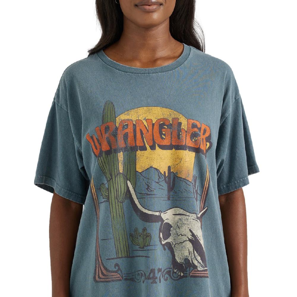Le Bos Wrangler Blue Western Graphic Oversized Women's Cotton Tee Shirt 112354383