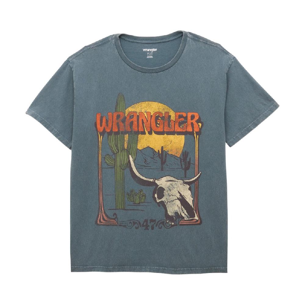 Le Bos Wrangler Blue Western Graphic Oversized Women's Cotton Tee Shirt 112354383