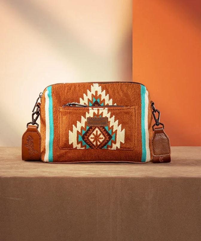Le Bos Wrangler Brown Aztec Knitted Crossbody Purse WG174-1832BR