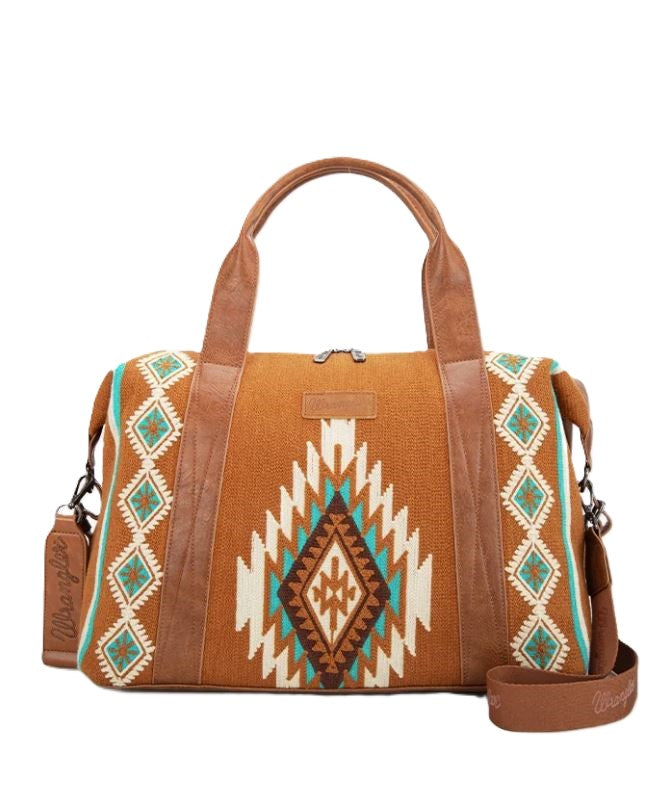 le bos Wrangler Brown Aztec Knitted Trolley Sleeve Duffle Bag WG174-5110BR