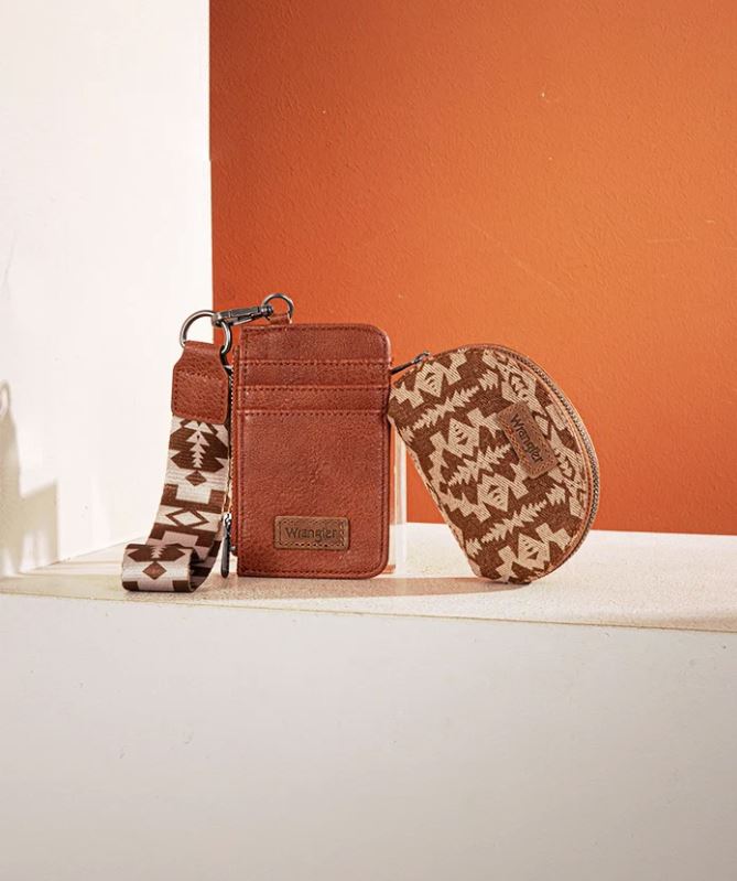 Le Bos Wrangler Brown Aztec Print Keychain Card Holder WG2212-W0051BR