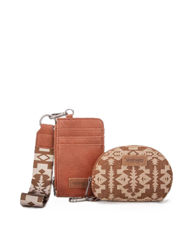 le bos Wrangler Brown Aztec Print Keychain Card holder WG2212-W0051BR