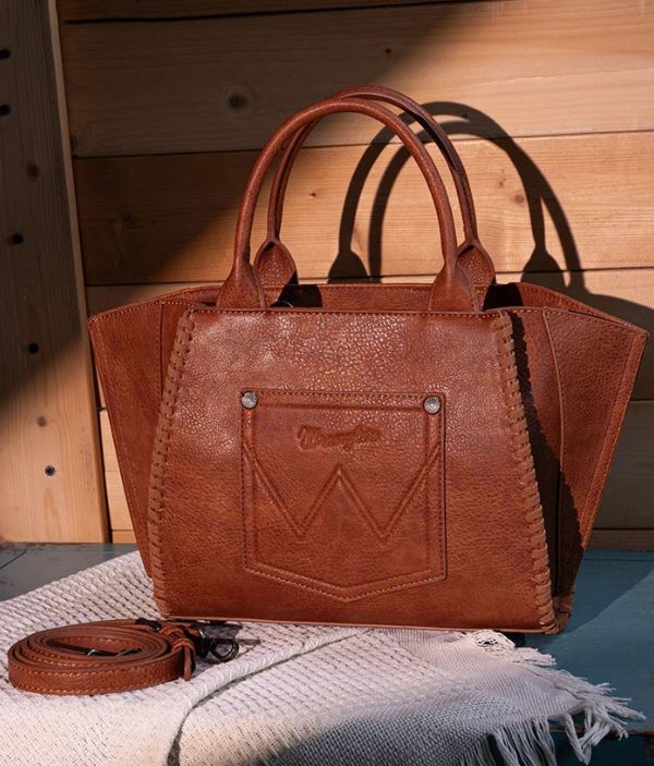Le Bos Wrangler Brown Embroidered Boot Scroll Tote Bag WG145-8300BR