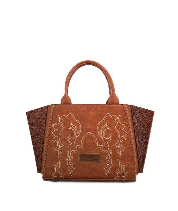 le bos Wrangler Brown Embroidered Boot Scroll Tote Bag WG145-8300BR