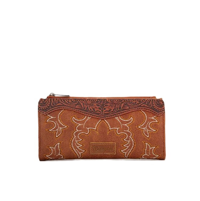 le bos Wrangler Brown Embroidered Boot Scroll Wallet WG145-212BR