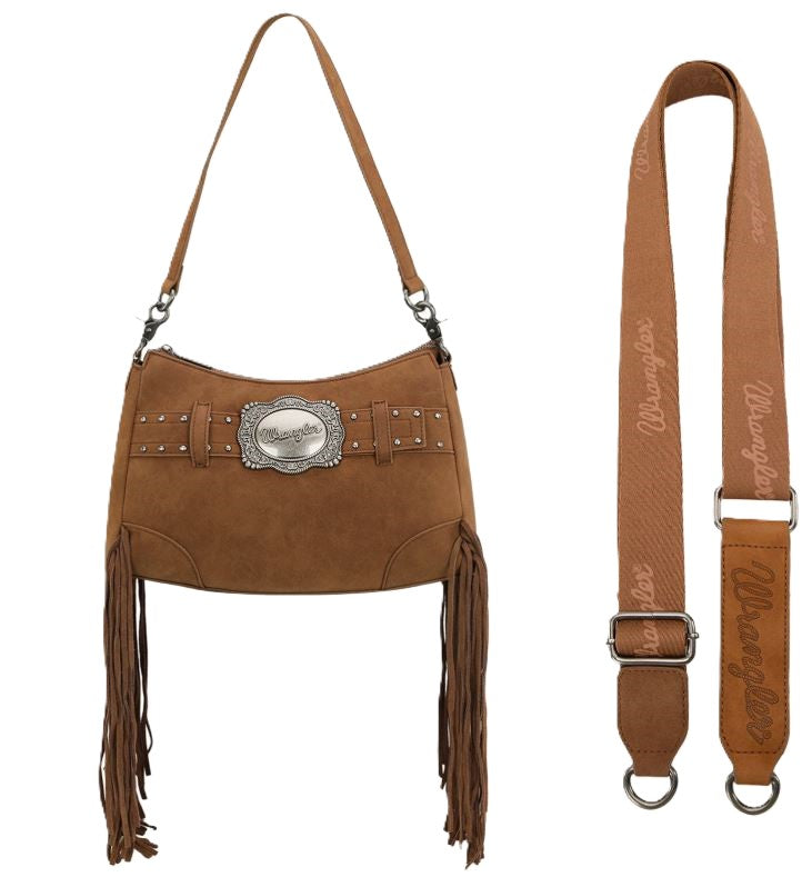 le bos Wrangler Brown Fringe Buckle Hobo Bag/Crossbody Bag WG241-2022BR