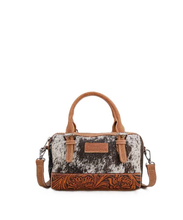 le bos Wrangler Brown Genuine Hair-On Cowhide Barrel Bag WG169-2025BR