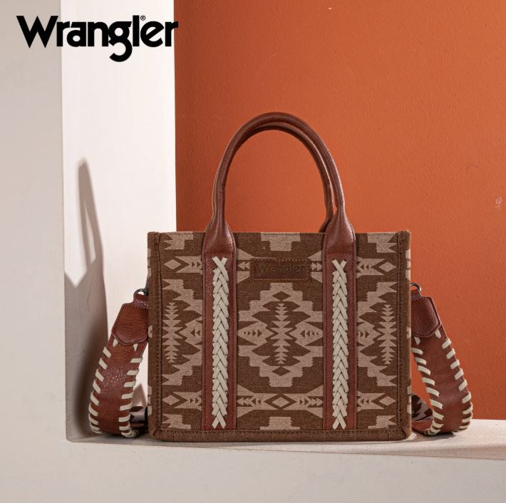 le bos Wrangler Brown Southwestern Print Small Canvas Tote/Crossbody WG2212-8120BR