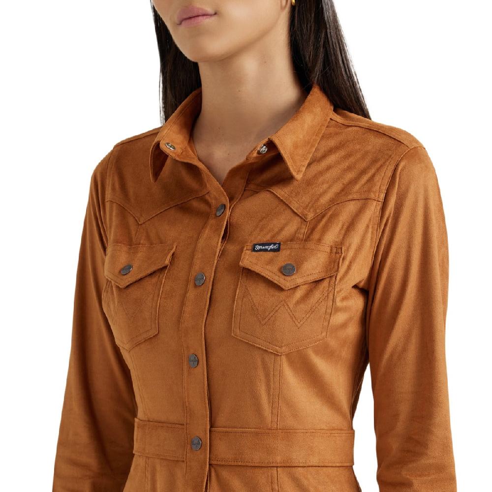 Le Bos Wrangler Brown Sueded Women's Western Snap Shirt Dress 112356668