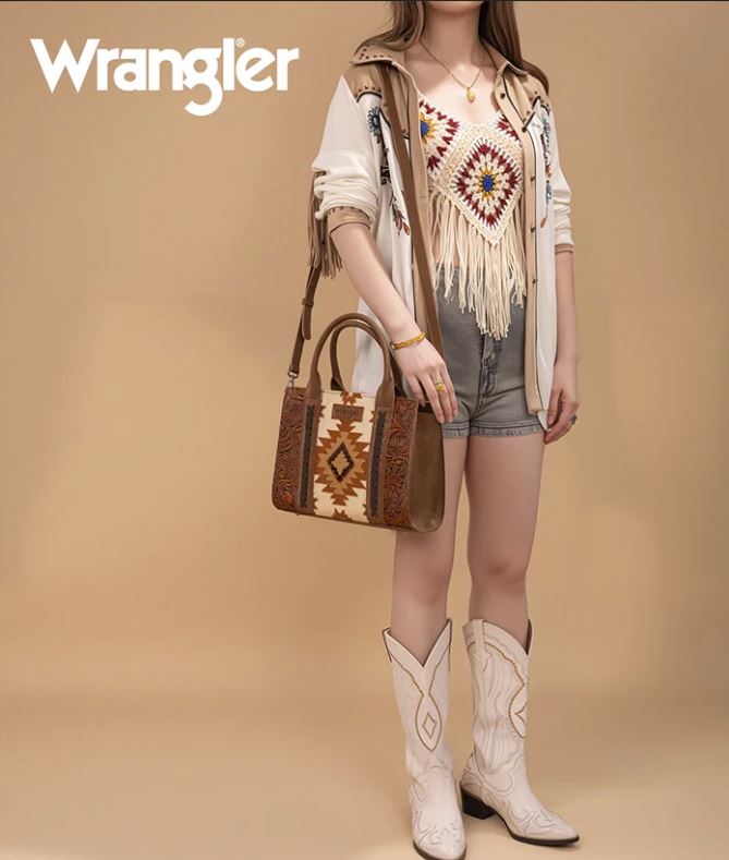 Le Bos Wrangler Brown Tooled Aztec Knitted Concealed Carry Tote Set WG226-8120BR