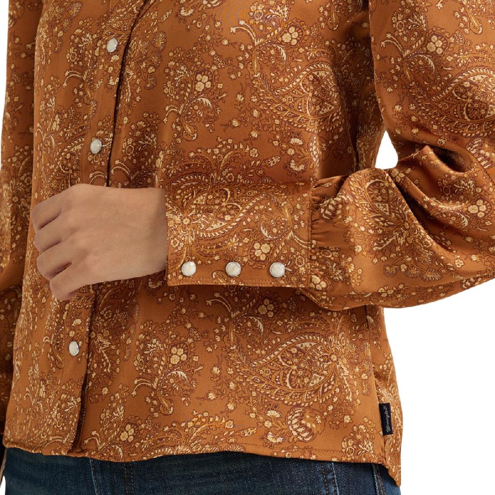 Le Bos Wrangler Brown With Paisley Print Satin Women's Rodeo Blouse 112356672