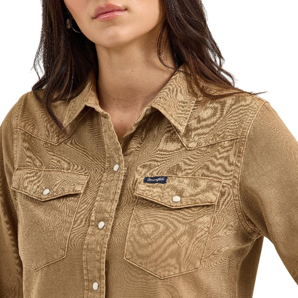 Le Bos Wrangler Brown Women's Colorwash Slim Western Snap Shirt 112368183