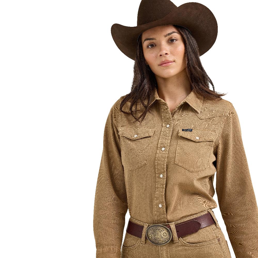 le bos Wrangler Brown Women's Colorwash Slim Western Snap Shirt 112368183