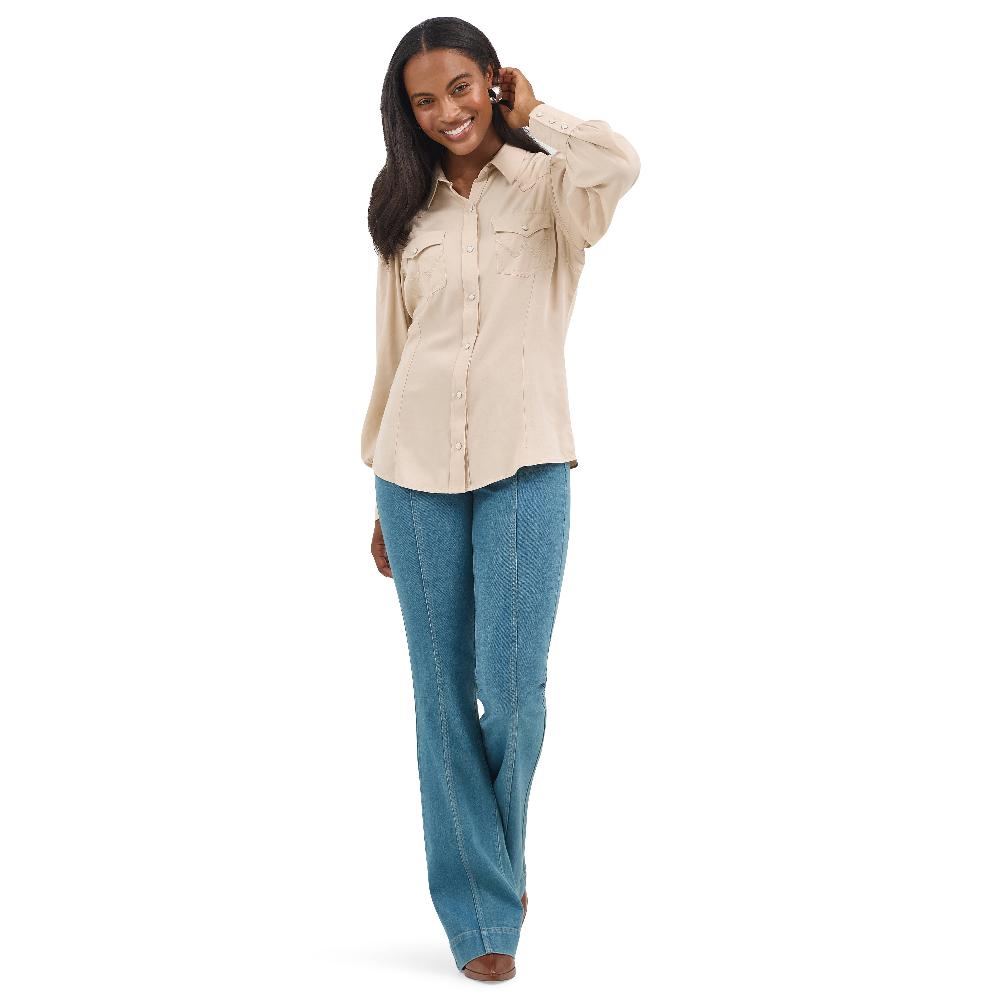 Le Bos Wrangler Buff Women's Poet Sleeve Collared Longsleeve Shirt 112367278