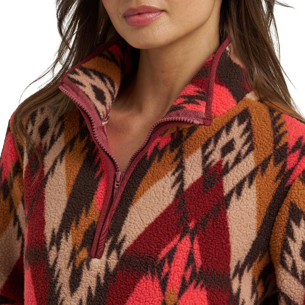 Le Bos Wrangler Burgundy Flame Retro Quarter-Zip Sherpa Women's Pullover 112371633