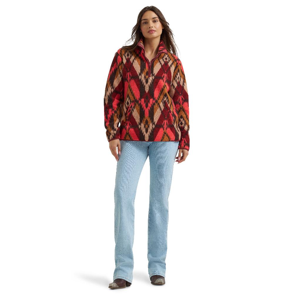 Le Bos Wrangler Burgundy Flame Retro Quarter-Zip Sherpa Women's Pullover 112371633