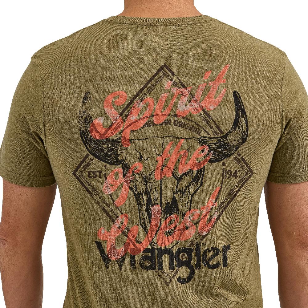 Le Bos Wrangler Burnt Olive Steer Men's Back Graphic 'Spirit Of The West' Graphic T-Shirt 112365657