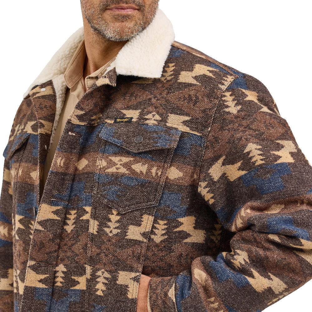 Le Bos Wrangler Chocolate Torte Sherpa Lined Jacquard Print Men's Jacket 112368213