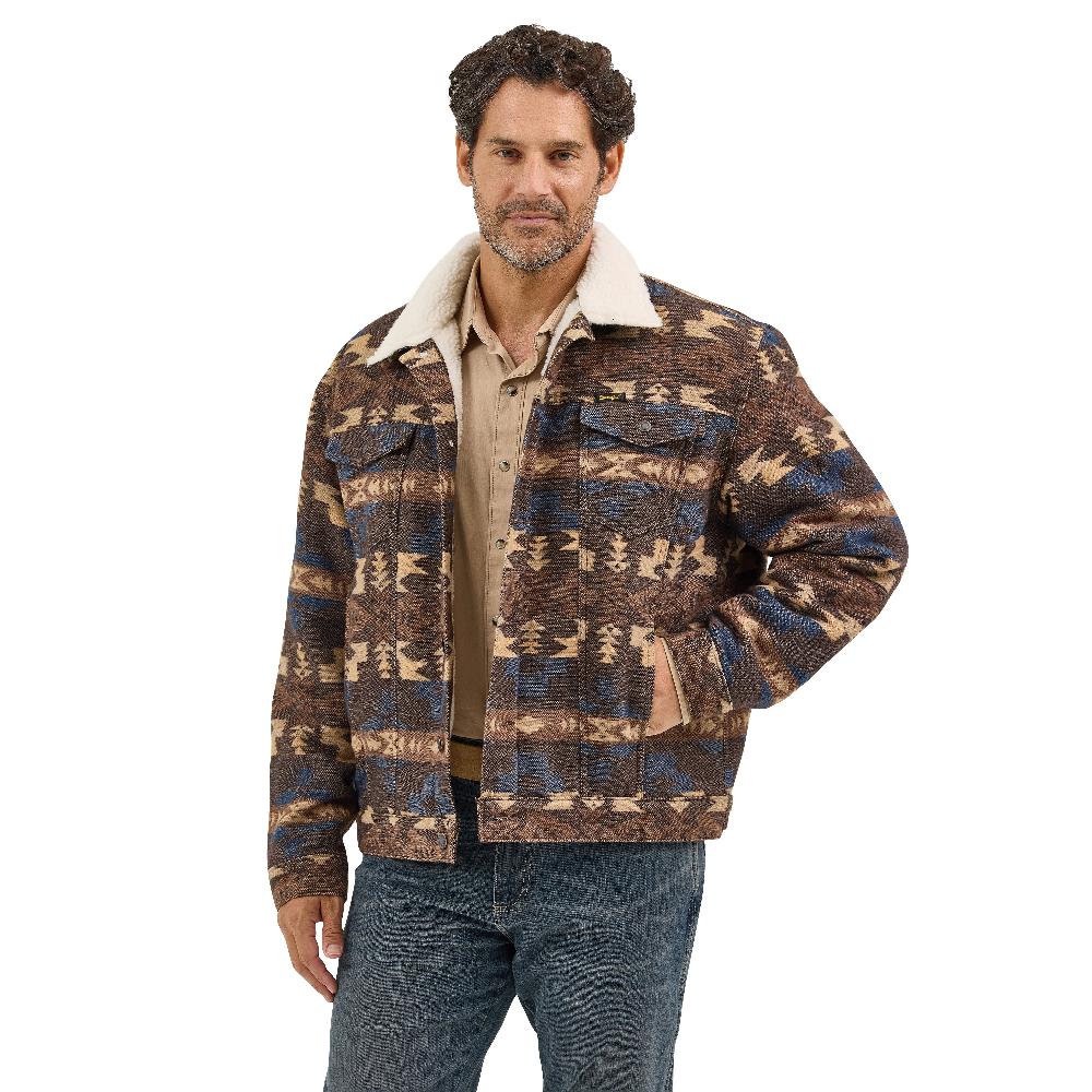 le bos Wrangler Chocolate Torte Sherpa Lined Jacquard Print Men's Jacket 112368213