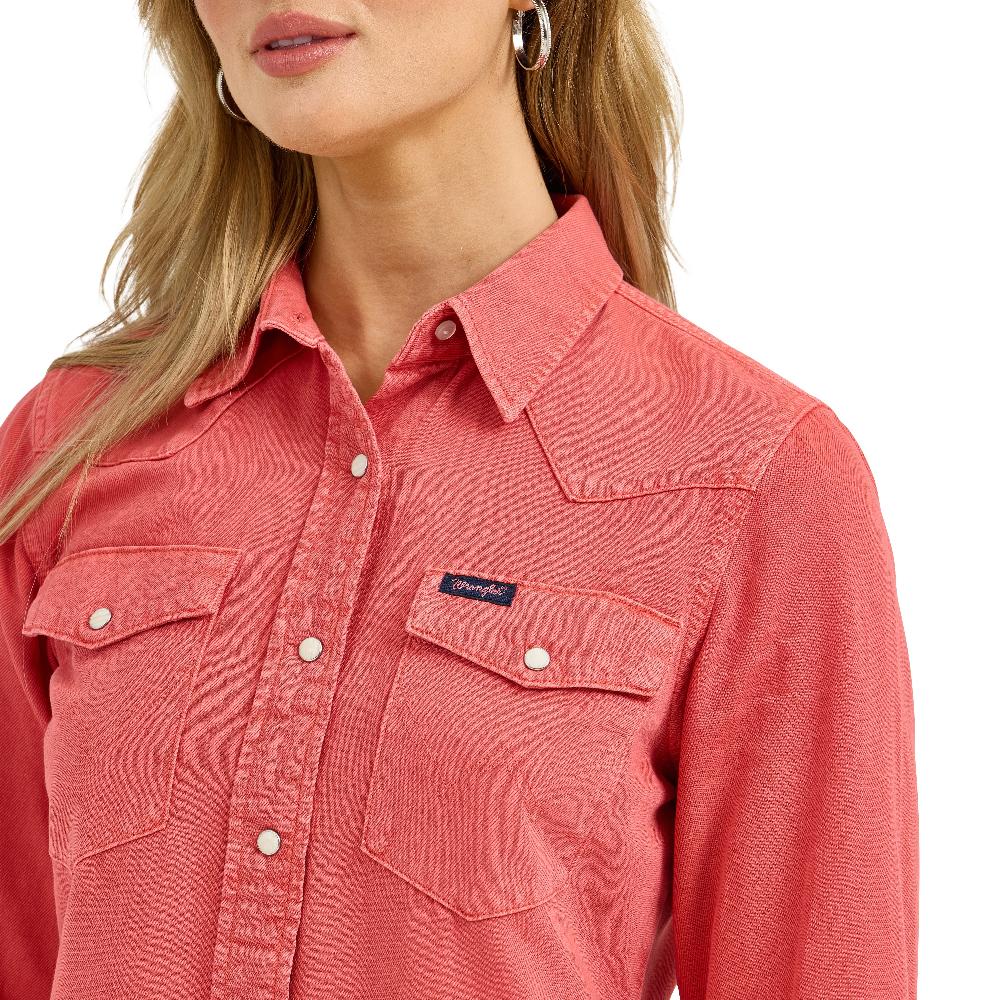 Le Bos Wrangler Coral Retro Punchy Women's Collared Vintage Cowboy Snap Longsleeve Top 112368182